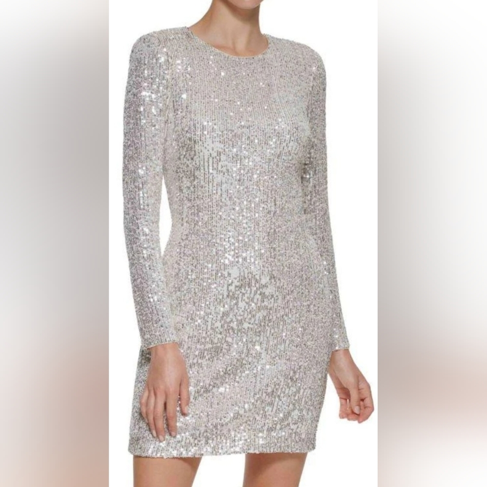 Eliza J Silver Sequin Long Sleeve Dress